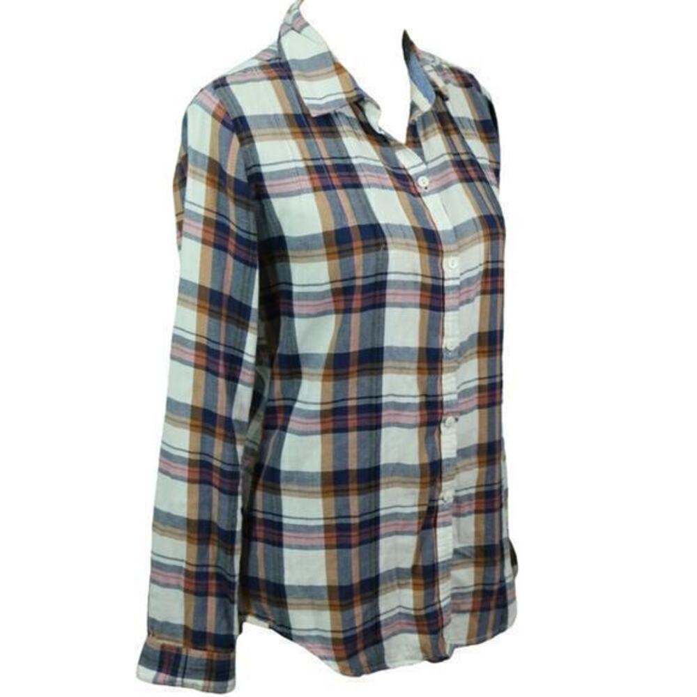 Isabella Sinclair Anthropologie L White Pink Plaid Smocked Button Down Shirt